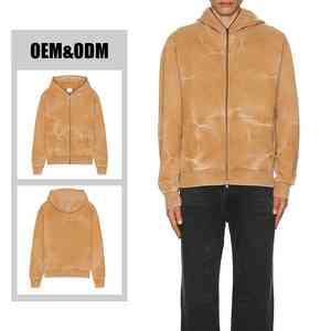 Sudadera con capucha de algodón grueso lavado a la piedra, con cremallera frontal completa, de felpa francesa, para hombre, con cremallera bidireccional, estilo casual. - Product Image 5