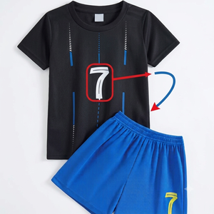 Ensemble de maillots de football pour garçons, blanc et bleu, manches courtes, évacuation de l'humidité, uniforme d'équipe personnalisé, tissu 100% polyester, maillot de sport - Product Image 6