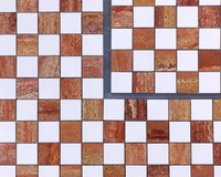 Carreaux de salle de bain en mosaïque de pierre à motif d'échecs en travertin rouge carré naturel et marbre blanc