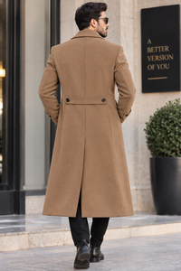<b>Men's</b> <b>Long</b> <b>Wool</b> <b>Overcoat</b> Double Breasted Notched Lapel Slim Fit Winter Coat Brown Thick Material Classic Style - Product Image 2