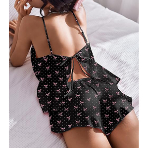 Ensemble de pyjama pour femmes avec boutons, manches courtes, col en V, short à taille élastique - Product Image 3