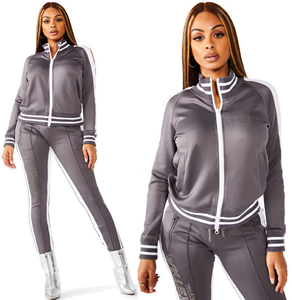 Combinaison de Jogging pour femmes, vêtements bon marché avec col et boutons côtelés à fermeture éclair frontale, survêtement à rayures latérales, coupe Slim Fit, livraison gratuite - Product Image 4