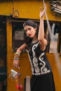 Black Embroidered Silk Ethnic Blouse Women Traditional Party Wear India Pakistan Style Midi Length Regular Fit - Product Image 4