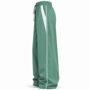 Pantalon large vert à rayures latérales avec cordon de serrage à la taille, coupe ample, décontracté, longueur complète, pour femme, printemps, respirant, en polyester - Product Image 3