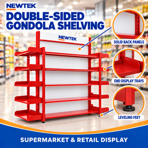 Estante de Exhibición de Góndola para Supermercado Newtek SS-007, Rojo, de Doble Cara, con Recubrimiento de Polvo Epóxico Metálico, de 5 Niveles, Independiente - Product Image 3