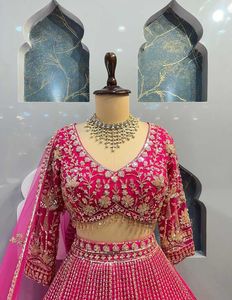 Women's <b>Pink</b> Embossed Quick Dry Lehenga Choli Set Traditional Indian Pakistani <b>Wedding</b> Outfit Heavy Organza Floor Length <b>Dress</b> - Product Image 1
