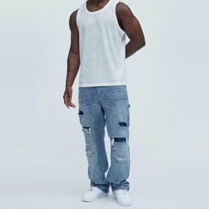 กางเกงคาร์โก้เดนิมทรงหลวมหลายกระเป๋าสำหรับผู้ชาย ผ้าแคนวาส ชุดทำงาน บริการ OEM - Product Image 6