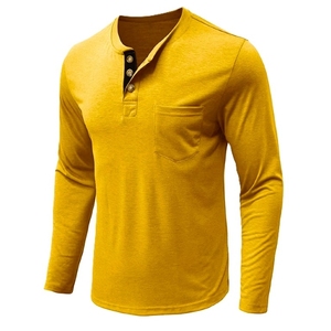 เสื้อยืดแขนยาวผู้ชายแบบเฮนลีย์ ผ้าถัก สีพื้น สวมใส่สบาย ทรงปกติ ระบายอากาศได้ดี ผ้าฝ้ายผสมสแปนเด็กซ์ - Product Image 3