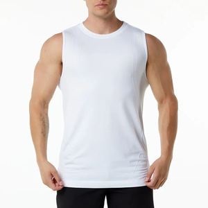 Camisetas sin mangas deportivas para hombre, ajustadas, sin costuras, blancas, elásticas, para entrenamiento. - Product Image 1