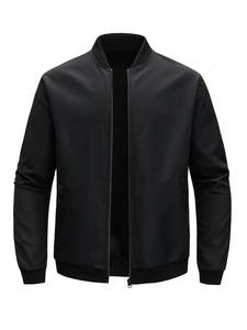 Chaqueta Bomber Negra para Hombre, Ligera, con Cierre, Cuello de Béisbol, Corte Regular, Informal, para Primavera y Otoño - Product Image 2