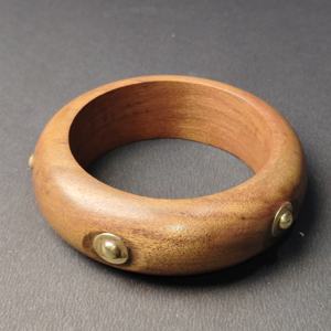 Premium Thick Rounded Wood Bangle with Large Polished Brass <b>Studs</b> - Chunky Statement Wooden Jewelry - Handmade Sustainable - Product Image 4