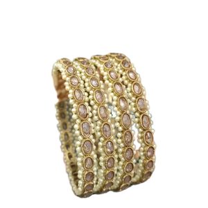 Twini Polki Brass <b>Bangles</b> with Imitation Pearl Round Shape Trendy for Women Indian Traditional Jewelry Bride Party Occasion - Product Image 1