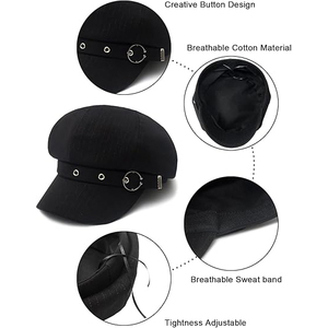 Casquette Gavroche Noire à Rayures Fines avec Anneau Métallique et Bande Réglable, Chapeau Fedora Unisexe Style Punk pour Adultes, Tenue Décontractée - Product Image 2