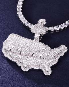 Colgante con Mapa de EE. UU. de Moissanita y Grabado, Plata 925 Bañada en Rodio, Joyería Hiphop para Hombre, Regalo - Product Image 3