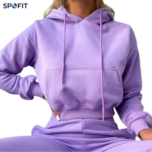 Ensemble de survêtement à capuche violet pour femme SPOFIT, manches longues, coupe décontractée, couleur unie, avec cordon de serrage et poches, idéal pour l'automne - Product Image 1