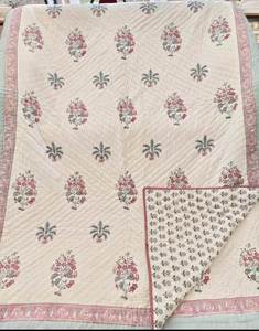 Cotton Hand Block Printed Quilt Floral Artisan Bedding Soft Reversible <b>Comfort</b> Blanket Export Quality Wholesale Manufacturer - Product Image 1