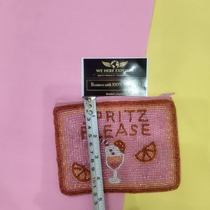 Handmade Beaded Pink Spritz Please Coin <b>Purse</b> Cocktail Embroidery Seed Bead Pouch Mini Zipper Wallet Party Clutch Gift For <b>Women</b> - Product Image 4
