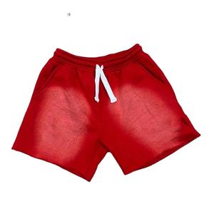 <b>Men</b> Vintage Sun Dye Fade <b>Sweat</b> Cotton <b>Shorts</b> Raw Edge Puff Printing <b>Men's</b> Acid Wash <b>Shorts</b> - Product Image 1