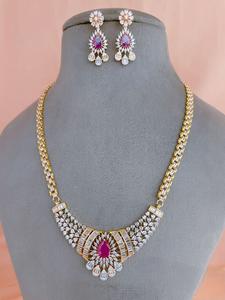 Ensemble collier et boucles d'oreilles en laiton plaqué or de qualité supérieure, avec zircon, au look attrayant, pour mariage, fête, cadeau pour femme - Product Image 2