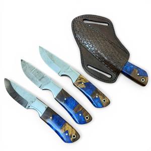 Cuchillo de caza y camping hecho a mano, estilo vaquero, con hoja fija de acero raspado de punta recta, con empuñaduras de resina acrílica - Product Image 1