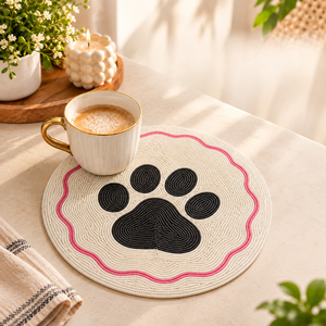 Premium Beaded <b>Round</b> Placemats | Paw Print Glass Bead <b>Mat</b> for Dining Kitchen Home Decor Handmade Durable <b>Table</b> Setting Accessory - Product Image 2