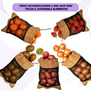 Sac en toile de jute LMC avec cordon de serrage, 31*21cm, capacité 1,5kg, avec coutures robustes, sac de rangement pour fruits et légumes - Product Image 5