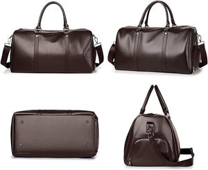 Bolsa de Viaje de Cuero Genuino para Hombre, Bolsa de Fin de Semana de Gran Capacidad con Cierre de Cremallera, Asa Suave, Color Marrón - Product Image 4