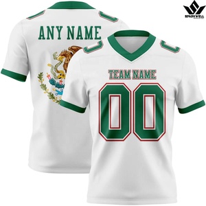Camiseta de Fútbol Americano Blanca y Verde para Hombre, Cuello en V, Sublimada, Nombre y Número del Equipo Personalizados, Transpirable, de Poliéster, Manga Corta - Product Image 1