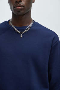 Custom Wholesale Mens <b>Navy</b> Blue Crew Neck <b>Sweatshirt</b> Loose Fit Fleece Pullover Top and Sweatpants Two Piece Tracksuit Set - Product Image 2