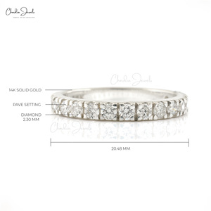 Bague prête à être expédiée, diamant de 2,30 mm, clarté SI, demi-alliance éternelle en or blanc fin 14 carats, bague de fiançailles et de mariage, taille US-6 - Product Image 2