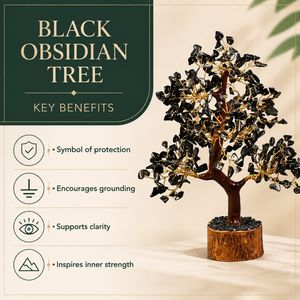 Figurine d'arbre en obsidienne faite à la main avec fil doré, décoration Feng Shui pour la maison, objet d'art de collection, marque SOULWISE du Maharashtra - Product Image 3