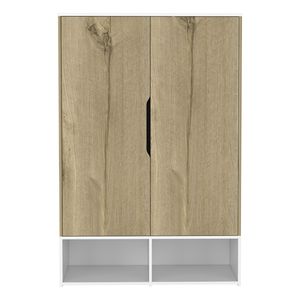 Armoire à double porte en chêne clair/blanc avec cinq étagères Barre de suspension Deux étagères ouvertes Armoire élégante au design - Product Image 3