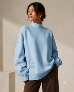 เสื้อสเวตเชิ้ตโอเวอร์ไซส์พิมพ์ลายสตรีทแวร์ คอเต่า สีฟ้าอ่อน ทรงหลวม ไหล่ตก ผ้าถัก คอตตอน สำหรับฤดูหนาว/ฤดูใบไม้ผลิ/ฤดูใบไม้ร่วง - Product Image 1