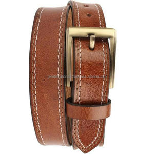 Ceinture décontractée personnalisée à double couture en cuir marron solide pour hommes, boucle en métal en laiton de qualité supérieure, toutes les tailles, commande en gros - Product Image 3