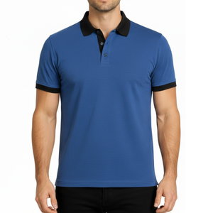 Polo homme bleu royal best-seller, col contrastant noir, coupe slim, manches courtes, décontracté, pour le golf - Product Image 1