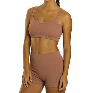 Conjunto de Yoga de 2 Piezas para Mujer, Top Corto con Tirantes Finos y Cuello Redondo, Pantalones Cortos de Cintura Alta, Color Sólido, Transpirable, Ecológico, Elástico - Product Image 6