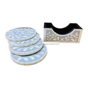 WONDEROVERSEAS Ensemble de sous-verres incrustés d'os en bois de noyer de haute qualité Style classique 4 pièces pour thé et café pour restaurant à la maison - Product Image 1