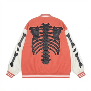 Blouson Bomber Varsity Personnalisé avec Applique Squelette Imprimée, Manches en Laine/Viscose, Style Streetwear Hip Hop Vintage pour Homme Hiver - Product Image 2