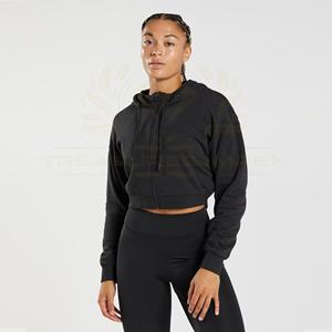 Hermosa sudadera recortada con cremallera completa para mujer 85% algodón 15% poliéster transpirable bolsillos de secado rápido longitud corta Sudadera con capucha Crop Top - Product Image 3