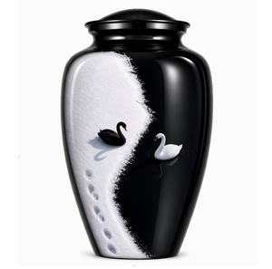 Beautiful <b>White</b> <b>Black</b> and <b>White</b> Ducks with Enamel Memorial Cremation Urn for Adults Human Funeral Ashes - Product Image 1