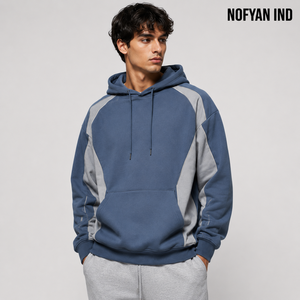 เสื้อฮู้ดผู้ชาย NOFYAN IND แขนเสื้อแบบแร็กแลน ตัดต่อสีสัน สไตล์ลำลองทรงโอเวอร์ไซส์ ผ้าเฟรนช์เทอร์รี่ 100% คอตตอน ดีไซน์กระเป๋าเสื้อ เหมาะสำหรับฤดูใบไม้ร่วง - Product Image 1