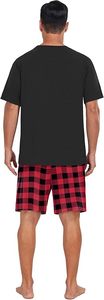 Men's Plus Size Cotton Plaid Shorts <b>Set</b> Casual Summer Two Piece Sleepwear Red Black Checkered Pattern <b>Knitted</b> Fabric - Product Image 3
