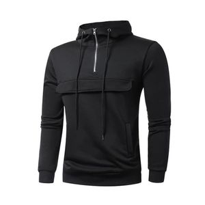Sweat-shirt à capuche noir zippé, coupe ajustée, en polyester tricoté, décontracté, pour l'automne, avec poche avant - Product Image 1