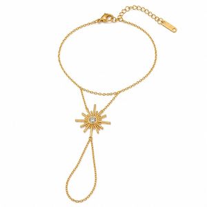 Pulsera de Cadena de Mano de Acero Inoxidable con Baño de Oro de 18K y Colgante de Rayos de Sol, Brazalete Esclavo para la Playa - Product Image 4