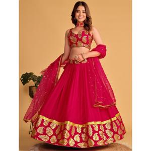 Merveilleuses paillettes roses Georgette Lehenga Choli avec des robes de soirée élégantes Dupatta - Product Image 5