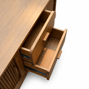 Mid Century Modern Minimalist Solid Wood <b>Console</b> <b>Table</b> with Fluted Doors and Drawers-Living Room <b>Storage</b> - Product Image 4