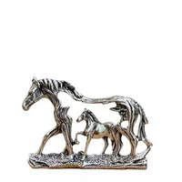Figurine de cheval en alliage de zinc plaqué argent avec poulain, décoration d'intérieur, thème animal, artisanat de moulage