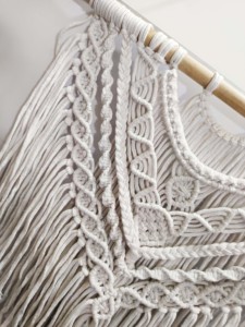 Basantpriya Bohemian Cotton Macrame Wall <b>Hanging</b> Abstract Geometric Pattern <b>White</b> Triangle Home Decor Living Room Washable - Product Image 3