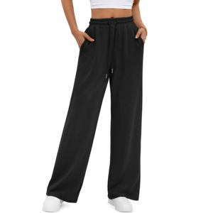 High Waisted Straight Leg Pants <b>Drawstring</b> Waistband Casual Pants Loose Wide Leg Sports Pants <b>Trousers</b> With Pocket - Product Image 1