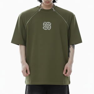 เสื้อยืดโอเวอร์ไซส์ผู้ชายขายส่ง ผ้าฝ้าย 100% ดีไซน์ซิปคู่ ตราโครเมียม เสื้อฤดูร้อน ผลิตตามสั่งจากโรงงาน เสื้อยืดโอเวอร์ไซส์ - Product Image 1